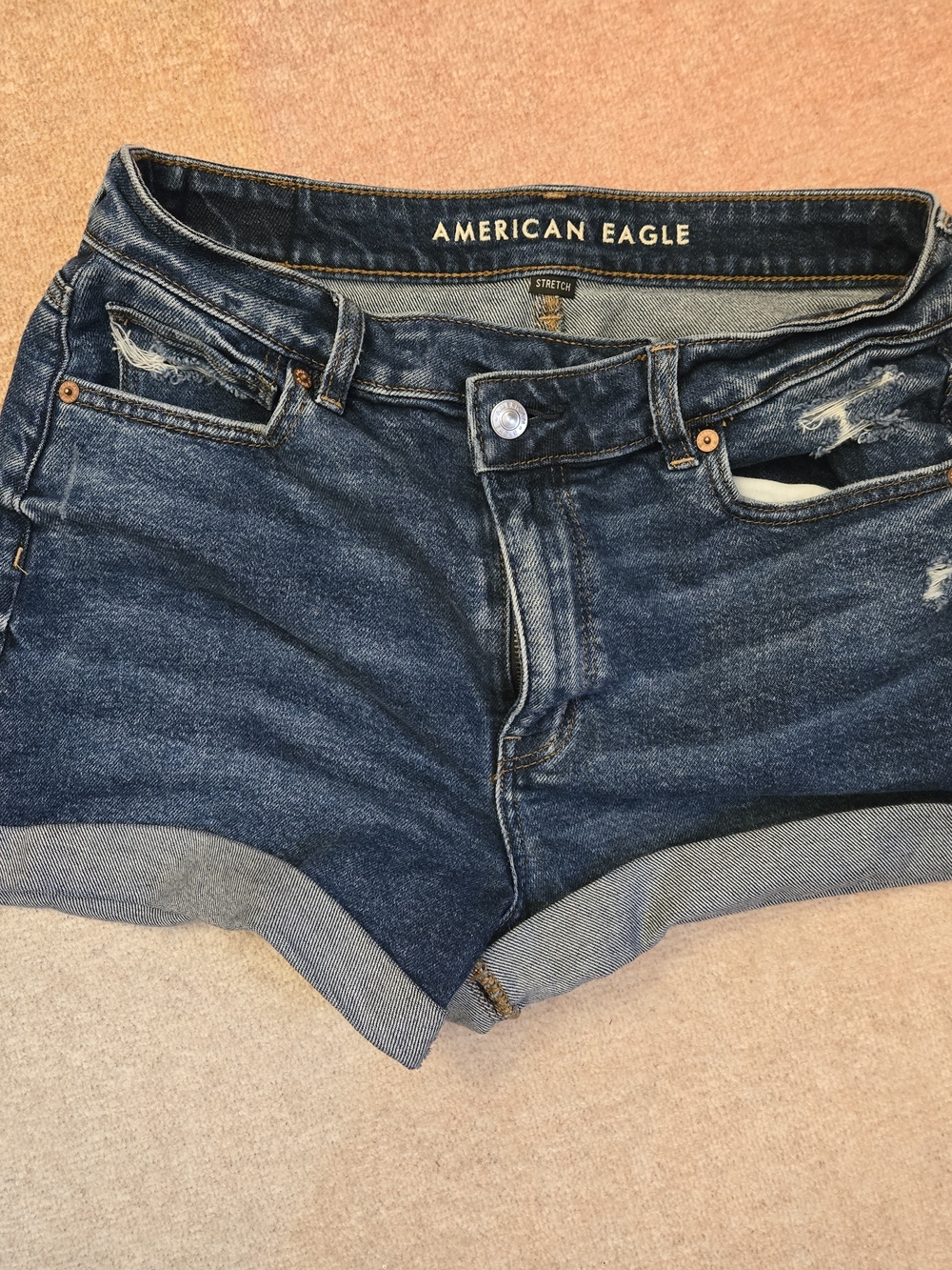 American Eagle Outfitters Women's Dark Blue Denim Rolled Hem Shorts